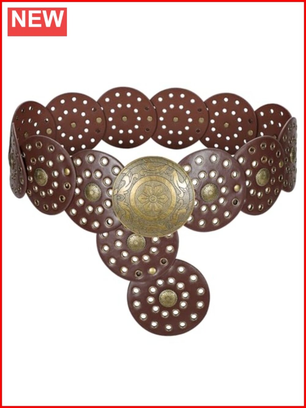 Faux Leather Wide Disc Belt Western Boho Waist Belt with Alloy Concho for Dress